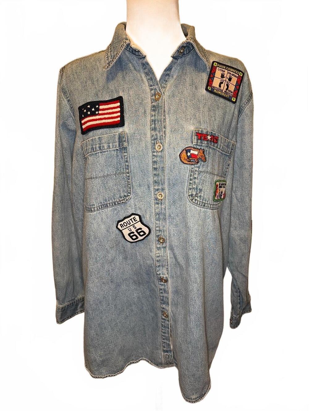Vintage Novelty Patch Button Down Shirt 14/16 Western Americana National Park